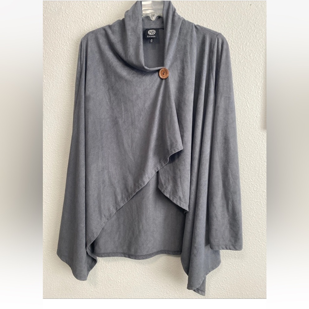 Bobeau women’s Medium Dark Gray Black Cardigan one Button Wrap